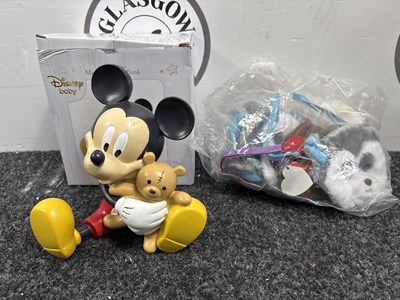 Lot 75 - Mickey Mouse Piggy Bank & TY Bags - New