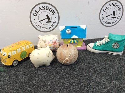 Lot 76 - 6 Piggy Banks In Various Styles - New