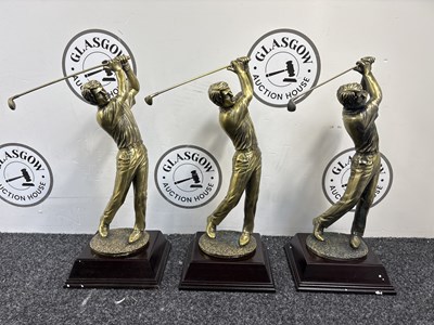 Lot 73 - 3 Gold Finish Golf Trophies - New