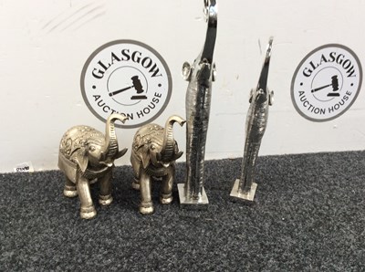 Lot 82 - Two Pairs Of Metal Elephants- New
