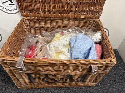 Lot 159 - Large Wicker Hamper With Knitted Baby Clothes Inside - Mixed