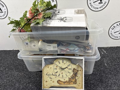 Lot 186 - Two Boxes Of Misc, Clocks, Glasses & More - Mixed