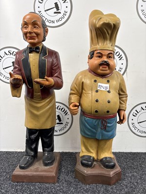 Lot 175 - Chef & Waiter Ceramic Statues 1&1/2 FT Tall - Used