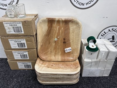 Lot 173 - Qty of Candle Light Glasses , Wooden Serving Dishes & Alphabetical Letters - New