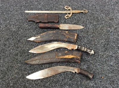 Lot 145 - 4 Blades, 2 Kukris, 1 African Tribal Style & Spanish Replica - Used