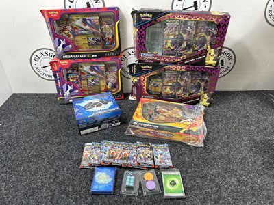 Lot 76 - Bundle of Pokemon Collections inc Crown Zenith Morpeko V-Union, Blaziken ex Special Collection, Mega Latias ex Box & Stellar Crown Elite Trainer Box *All Packs Open* - Used