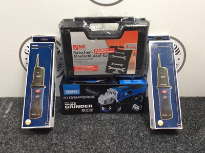 Lot 24 - Draper Stormforce Grinder, 2 Lamp Testers & A Wrench Set - New