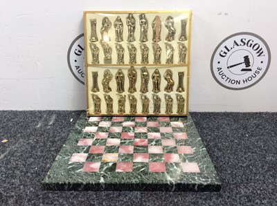 Lot 28 - Marble Chess Board With Golden Pieces - Used