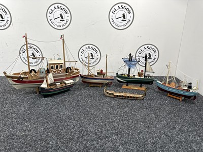 Lot 249 - 6 Wooden Model Fishing Boats 15x15inch/ 7x8inch - Used