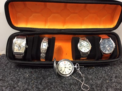 Lot 134 - 1 Sekonda Pocket Watch & Watch Case with 4 Branded Watched - New