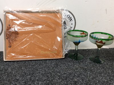 Lot 161 - 10x12 Leather Photo Album, Colour Pig Grain & 2 Funky Painted Cocktail Glasses - New