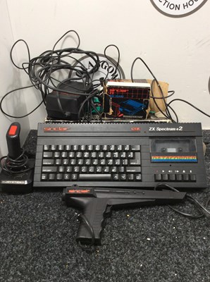 Lot 39 - Zx spectrum computer with joystick, gun, RAM and other accessories