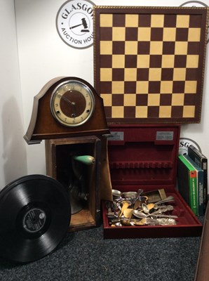 Lot 53 - Bundle of misc Inc chess board and clock