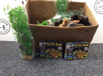 Lot 165 - Large Qty of Aquarium Decor & Accessories inc Turtle Bank Island - New