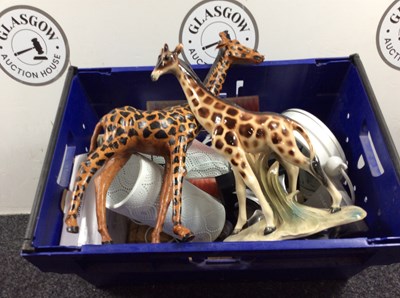Lot 183 - Box of misc Including 1 glass giraffe and 1 wooden giraffe.e