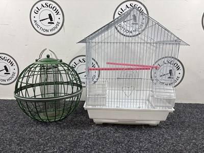 Lot 44 - White Bird Cage & Green Feeder - New