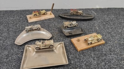 Lot 95 - Qty of desk accessory mounted cars inc pen holders and ash trays