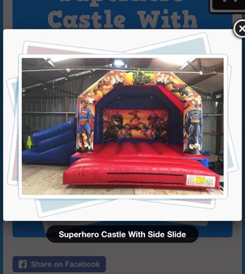 Lot 186 - Superhero Themed Bouncy Castle With Side Slide 17x12x11m - No Blower - Used