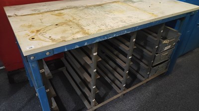 Lot 158 - Treston Adjustable Engineering Desk With Shelving Racks - Missing Drawers - 5FT L x 2FT Tall - Used
