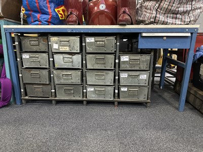 Lot 175 - Treston Adjustable Engineering Desk With Shelving Racks & Drawer - 6FT L - Used