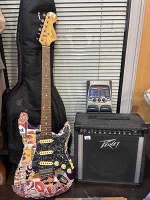 Lot 112 - Untested Squire Strat By Fender Electric Guitar With Soft Carry Bag & Peavy Envoy 110 AMP & RP100 Guitar Processor