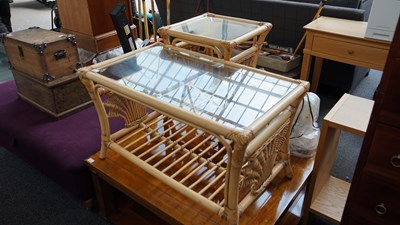 Lot 260 - 2 Glass Top Wicker Style Tables