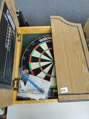 Lot 291 - Phil The Power Taylor Dart Board With Chalkboard & Two Sets of Darts