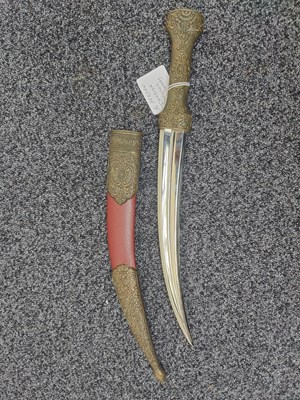 Lot 176 - Persian jambiya dagger in decorative red scabbard