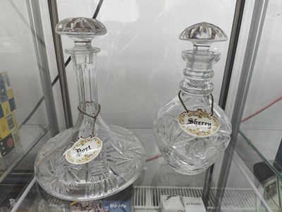 Lot 91 - 2 Glass Decanters with port and sherry tags