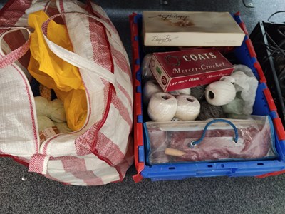 Lot 340 - Box and bag of mixed craft items including rug kit