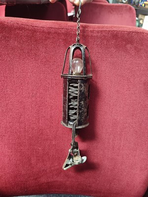 Lot 122 - Vintage workshop light with hanging chain a clips to attach to power source