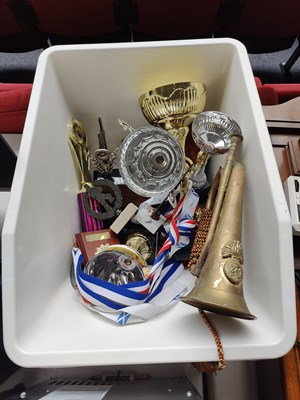 Lot 303 - Qty of trophies and a bugle