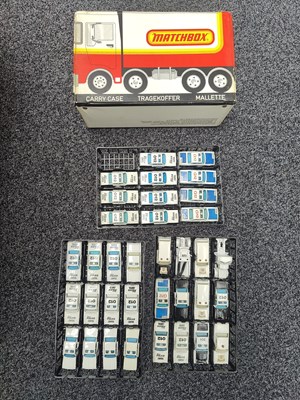 Lot 107 - Vintage matchbox carry case containing as new match box vehicles with selling prices for this volume over £200 on ebay