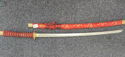 Lot 160 - Samurai sword with decorative red fabric sheath