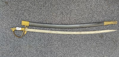 Lot 159 - Black sheath decorated sabre with etched design blade