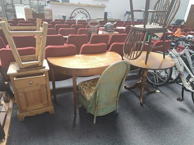 Lot 219 - Qty furniture 3 chairs, table, stool, chest and console