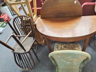 Lot 271 - Qty furniture 3 chairs, table, stool, chest and console