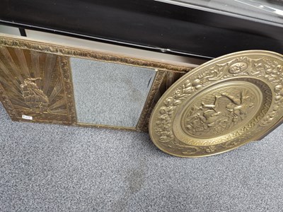 Lot 139 - Metal charger & decorative metal mirror