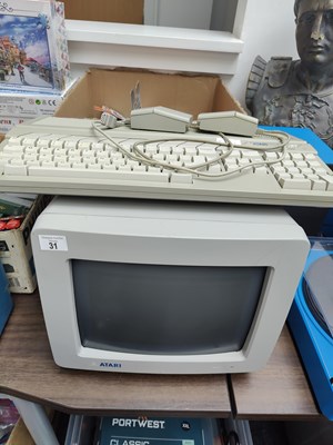 Lot 31 - Atari 520st Vintage Gaming Console and Atari Monitor with Mice