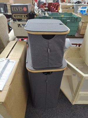Lot 246 - 2 grey fabric and wood laundry baskets