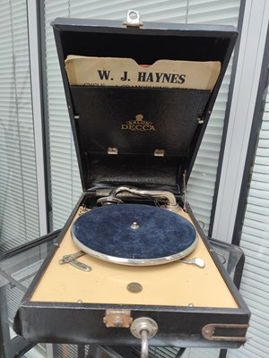 Lot 153 - Vintage portable record player with crank handle