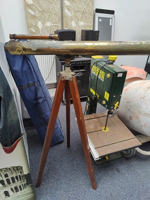 Lot 131 - Vintage brass telescope on tripod stand