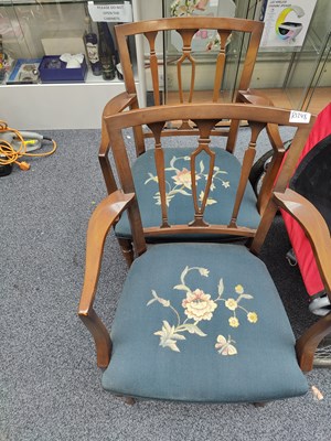 Lot 102 - Two Wooden Chairs With Floral Cushions