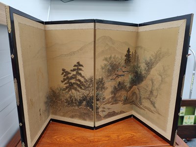 Lot 117 - Japanese Folding Screen With Hilltop Scene