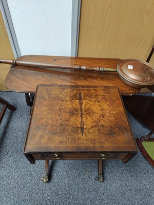Lot 185 - Two Small Side Tables on Wheels & Copper Bed Warmer