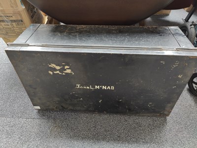 Lot 235 - Large black metal box with the name John l mcnab on lid
