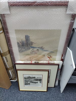 Lot 111 - 4 framed pictures of an Asian style or featuring Asian scenes