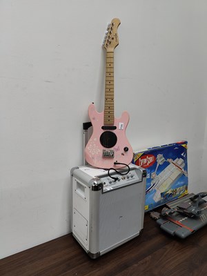 Lot 39 - ION Block Rocker Speaker, Battery & Cable Powered & Small Pink Guitar