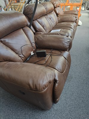 Lot 274 - 3 piece brown leather suite with electric reclining